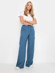 Long Tall Sally Blue Crepe Cargo Wide leg Trousers - Image 1 of 5