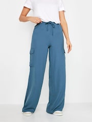 Long Tall Sally Blue Crepe Cargo Wide leg Trousers - Image 2 of 5