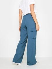 Long Tall Sally Blue Crepe Cargo Wide leg Trousers - Image 3 of 5