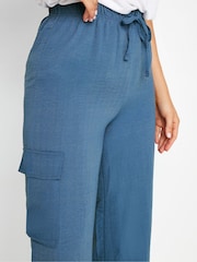 Long Tall Sally Blue Crepe Cargo Wide leg Trousers - Image 4 of 5