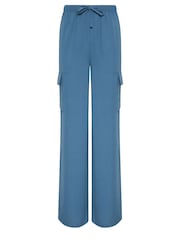 Long Tall Sally Blue Crepe Cargo Wide leg Trousers - Image 5 of 5
