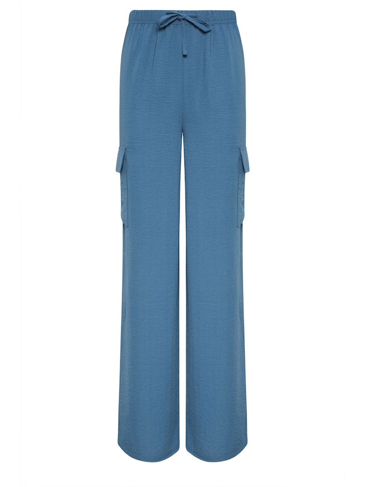 Long Tall Sally Blue Crepe Cargo Wide leg Trousers - Image 5 of 5