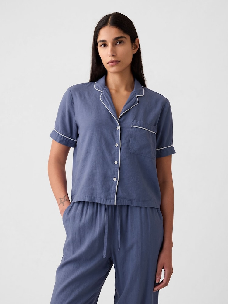 Gap Blue Linen-Blend Pyjama Shirt - Image 1 of 4 Gap Blue Linen-Blend Pyjama Shirt - Image 1 of 4