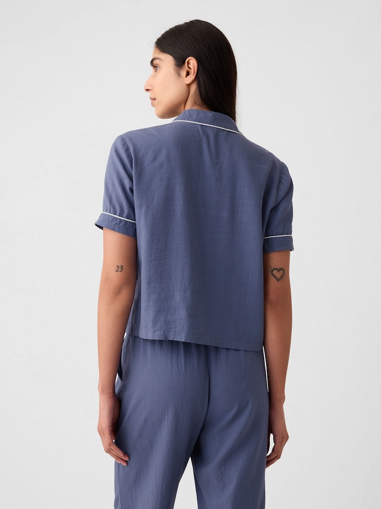 Gap Blue Linen-Blend Pyjama Shirt - Image 2 of 4