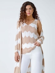 Roman Natural Chevron Stripe Shimmer Longline Cardigan - Image 1 of 5