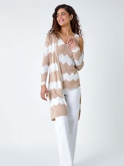 Roman Natural Chevron Stripe Shimmer Longline Cardigan - Image 2 of 5