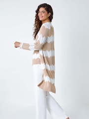 Roman Natural Chevron Stripe Shimmer Longline Cardigan - Image 3 of 5