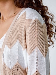 Roman Natural Chevron Stripe Shimmer Longline Cardigan - Image 5 of 5