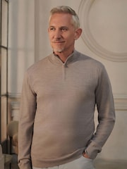 Neutral Regular Fit Signature 100% Merino Wool Quarter Zip Jumper - Image 1 of 8