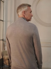 Neutral Regular Fit Signature 100% Merino Wool Quarter Zip Jumper - Image 3 of 8