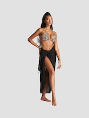 South Beach Black Crinkle Viscose Fringed Sarong Cover-Up - Image 1 of 5