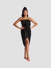 South Beach Black Crinkle Viscose Fringed Sarong Cover-Up - Image 2 of 5