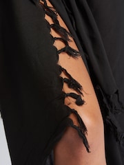 South Beach Black Crinkle Viscose Fringed Sarong Cover-Up - Image 5 of 5
