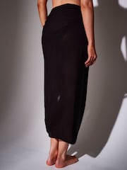 South Beach Black Crinkle Viscose Fringed Sarong Cover-Up - Image 6 of 7