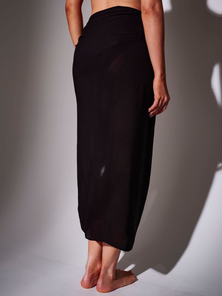 South Beach Black Crinkle Viscose Fringed Sarong Cover-Up - Image 6 of 6