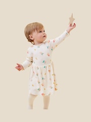 MORI Cream Organic Cotton and Bamboo Ribbed Peppa Pig Print Dress - Image 1 of 4