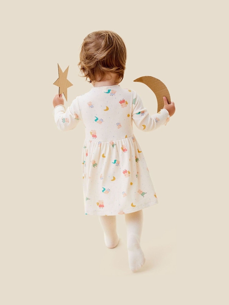 MORI Cream Organic Cotton and Bamboo Ribbed Peppa Pig Print Dress - Image 2 of 4