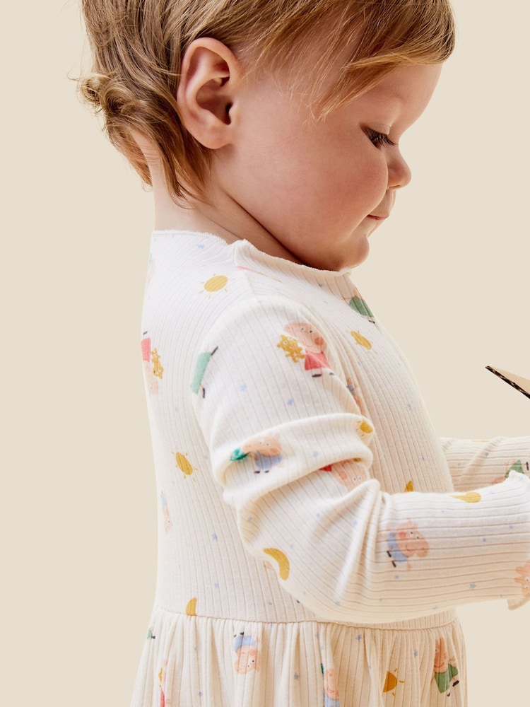 MORI Cream Organic Cotton and Bamboo Ribbed Peppa Pig Print Dress - Image 3 of 4