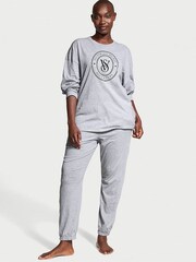 Victoria's Secret Grey Heather Cotton Long Pyjama Set - Image 1 of 3