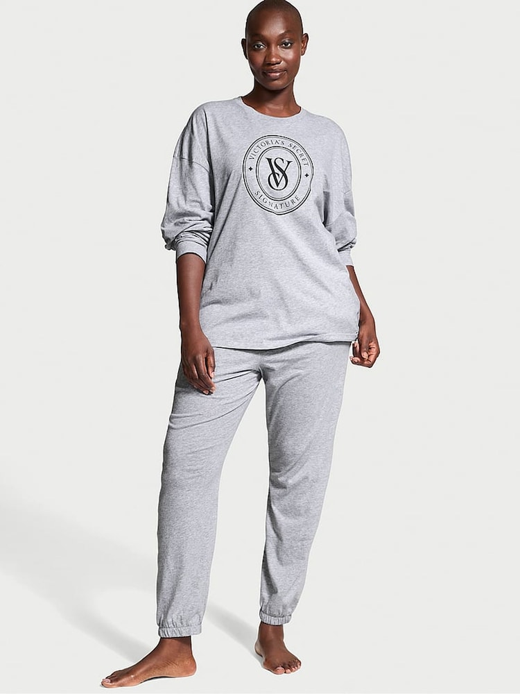 Victoria's Secret Grey Heather Cotton Long Pyjama Set - Image 1 of 3