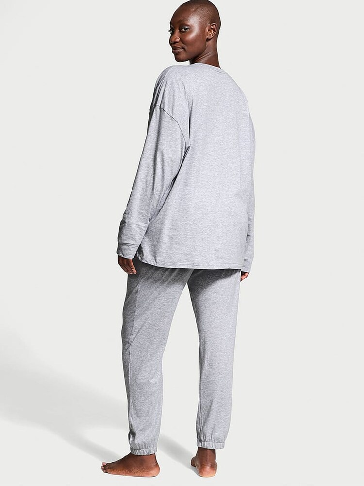 Victoria's Secret Grey Heather Cotton Long Pyjama Set - Image 2 of 3