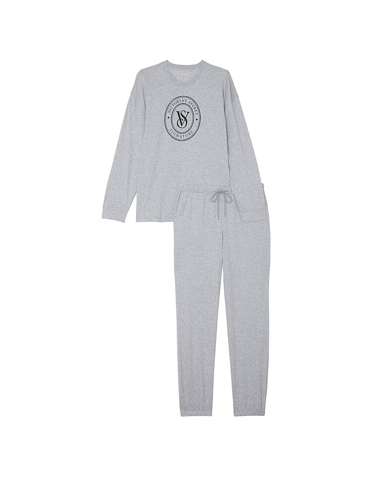 Victoria's Secret Grey Heather Cotton Long Pyjama Set - Image 3 of 3