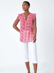 Roman Pink Frill Sleeve Floral Print Blouse - Image 2 of 5
