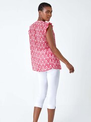 Roman Pink Frill Sleeve Floral Print Blouse - Image 3 of 5