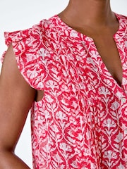 Roman Pink Frill Sleeve Floral Print Blouse - Image 5 of 5