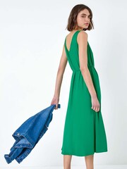 Roman Green Gathered Tie Detail Stretch Midi Dress - Image 3 of 5