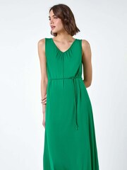 Roman Green Gathered Tie Detail Stretch Midi Dress - Image 4 of 5