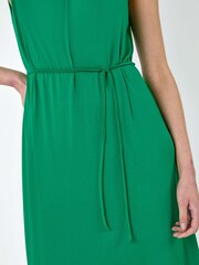 Roman Green Gathered Tie Detail Stretch Midi Dress - Image 5 of 5