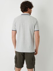 Threadbare Grey Herringbone Tipping Cotton Pique Polo Shirt - Image 2 of 4