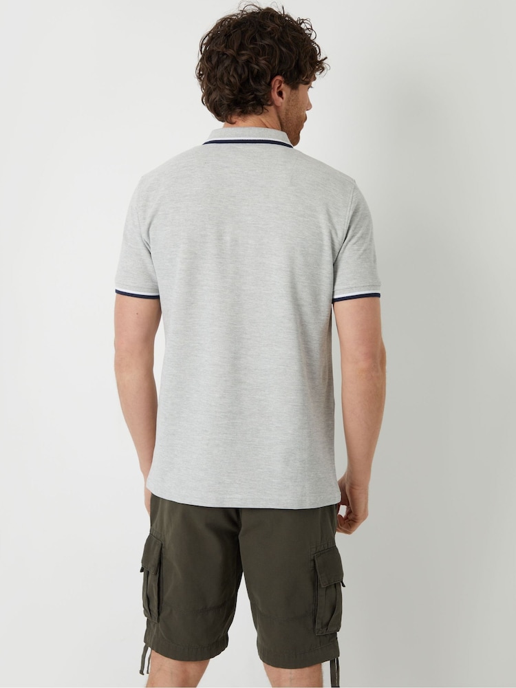 Threadbare Grey Herringbone Tipping Cotton Pique Polo Shirt - Image 2 of 4