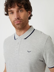 Threadbare Grey Herringbone Tipping Cotton Pique Polo Shirt - Image 4 of 4