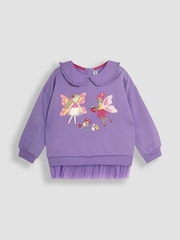 JoJo Maman Bébé Lilac Purple Fairy Appliqué Tulle Frill Sweatshirt & Leggings Set - Image 2 of 6