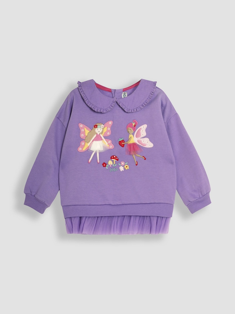 JoJo Maman Bébé Lilac Purple Fairy Appliqué Tulle Frill Sweatshirt & Leggings Set - Image 2 of 6