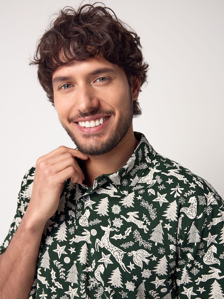 Grün/Weiß - Polo-Shirt in weihnachtlichem Print - Bild 1 von 1