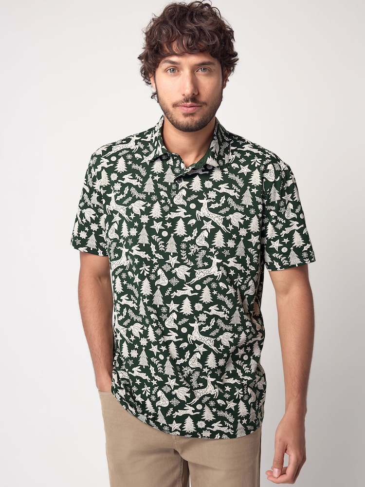 Green/White Christmas Print Polo Shirt - Image 2 of 8