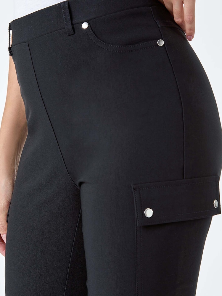 Roman Black Turn Up Stretch Cargo Trousers - Image 5 of 5