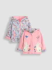 JoJo Maman Bébé Rose Pink Bunny Appliqué Reversible Hoodie - Image 1 of 8