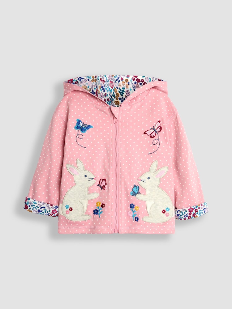 JoJo Maman Bébé Rose Pink Bunny Appliqué Reversible Hoodie - Image 2 of 8