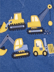 JoJo Maman Bébé Cobalt Blue Construction Vehicle Appliqué Sweatshirt - Image 3 of 3