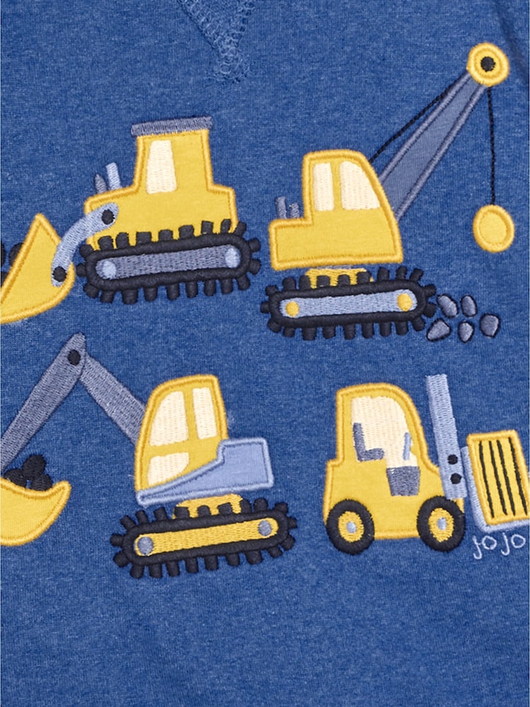 JoJo Maman Bébé Cobalt Blue Construction Vehicle Appliqué Sweatshirt - Image 3 of 3