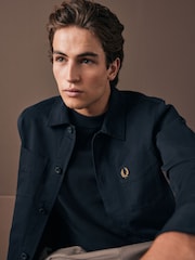 Fred Perry Navy 100% Cotton Twill Overshirt - Image 4 of 7