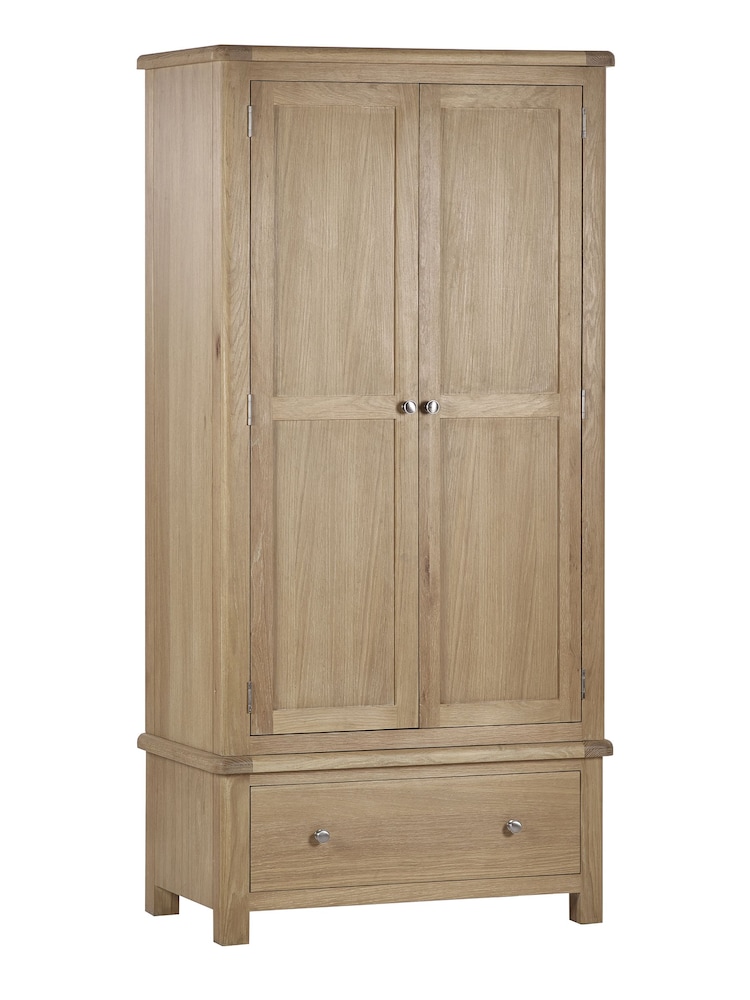 Julian Bowen Brown Memphis Limed Double 1 Drawer Wardrobe - Image 2 of 6