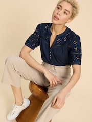 White Stuff 100% Cotton Bella Broderie Mix Top - Imagem 3 de 7