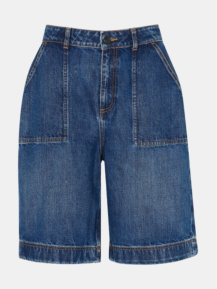 Whistles Blue 100% Cotton Raya Longline Denim Shorts - Image 6 of 6
