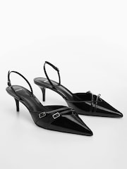 Mango Black Slingback Heeled Shoes With Buckle - Image 2 of 4