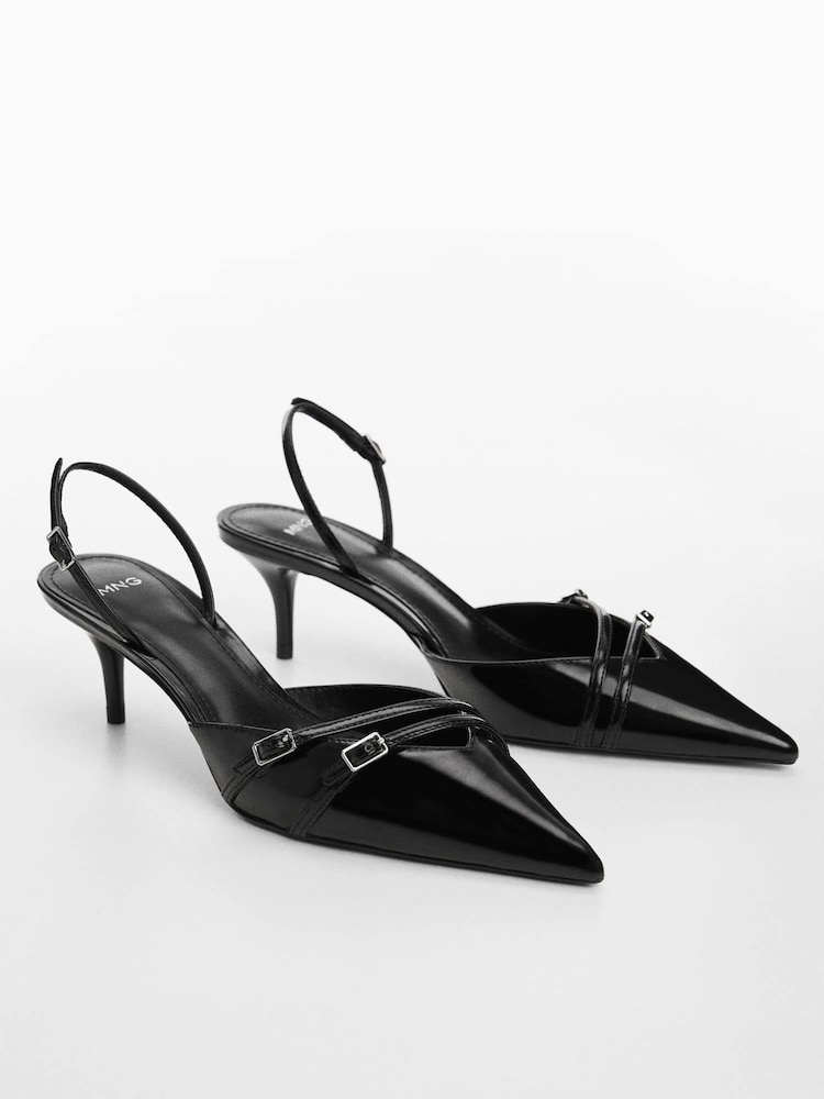 Mango Black Slingback Heeled Shoes With Buckle - Image 2 of 4